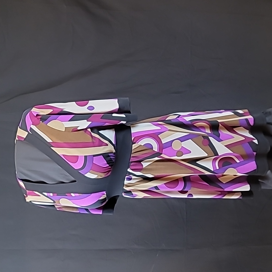 Chris Mclaughlin Dress Sz 14 Multicolor Geometric Fit& Flare Belted Short Sleeve